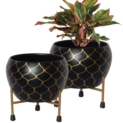 Lio Black/Gold Metal Pot with Stand