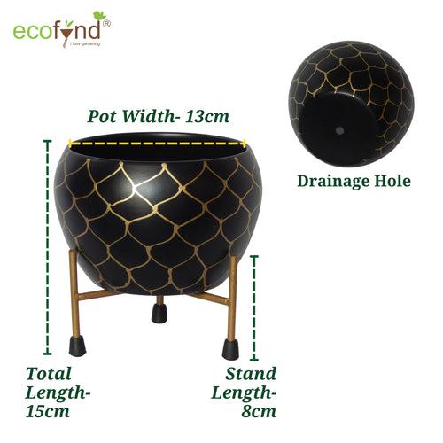 Lio Black/Gold Metal Pot with Stand