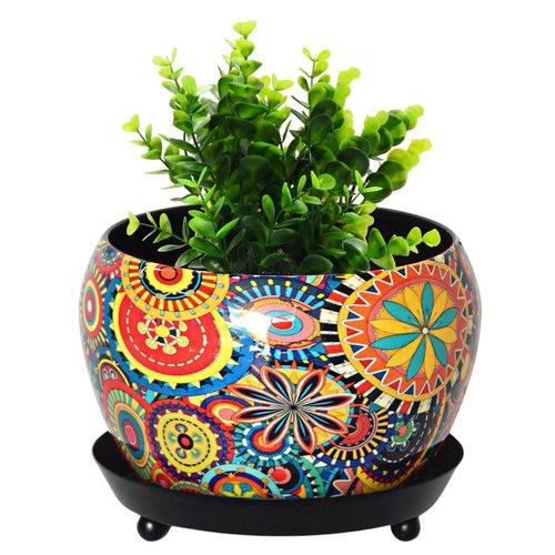 Lily Multicolor Metal Pot with Saucer Plate