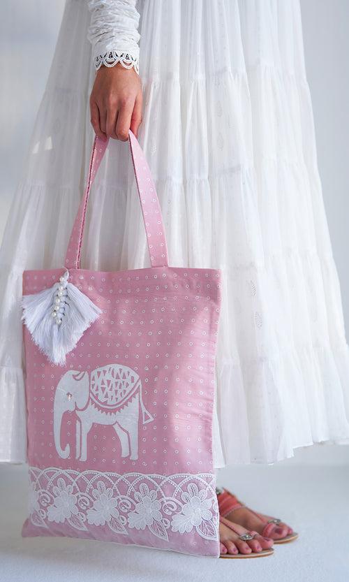 Gaj Dusty Pink Khari Block Print Tote Bag
