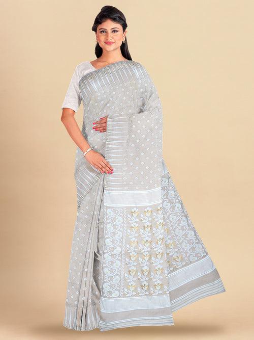 Womens Gorgeous Brown Self Designed Pure Cotton Weaving Saree PCS34