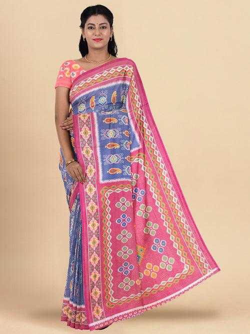 Women Blue With Magenta Colour Stylish Art Silk Fancy Jari Border Saree SS108