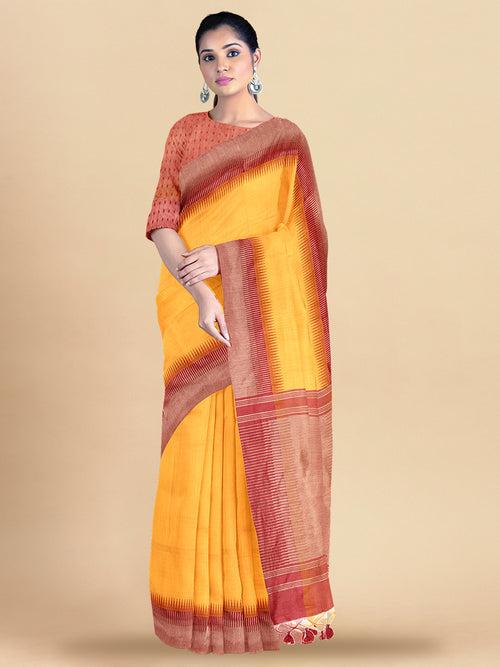 Women Elegant Look Yellow Semi Raw Silk Weaving Saree - SRS38