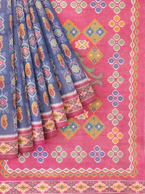 Women Blue With Magenta Colour Stylish Art Silk Fancy Jari Border Saree SS108