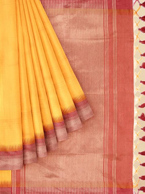 Women Elegant Look Yellow Semi Raw Silk Weaving Saree - SRS38