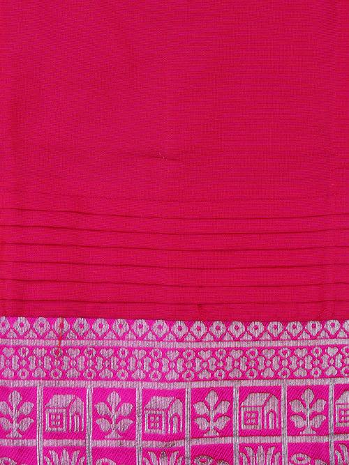 Girls Elegant Pattu Pavadai Set Pink with Green  - GPS04