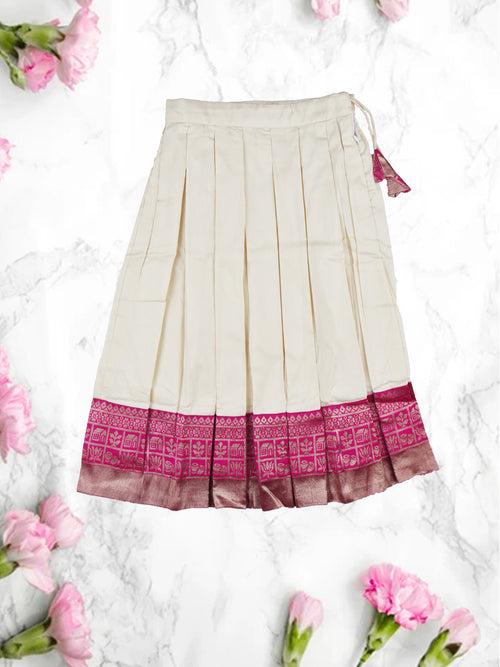 Girls Elegant Pattu Pavadai Set Pink with Green  - GPS04