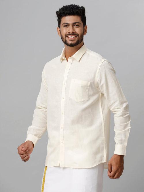 Mens Linen Cotton Formal Cream Shirt LF12