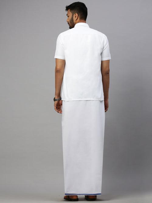 Mens  Cotton rich Blue bordre white Dhoti-Marina