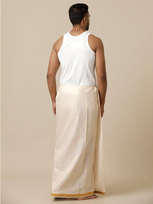 Mens Single Dhoti with Gold Jari 3/4" Tissu Grand