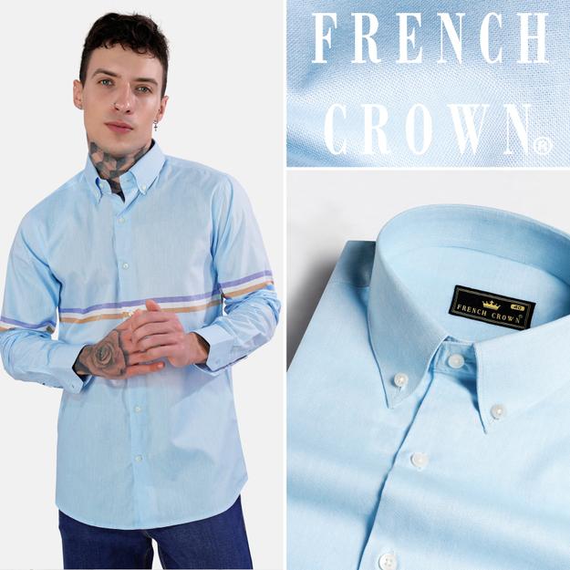 Hawkes Blue Three Colour Striped Royal Oxford Shirt