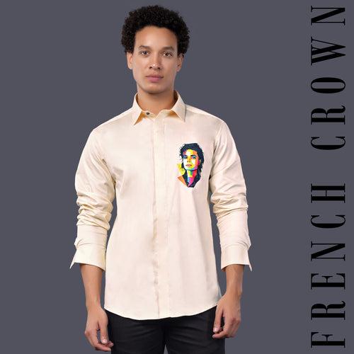 Almond Cream Michael Jackson Printed Subtle Sheen Super Soft Premium Cotton Designer Shirt
