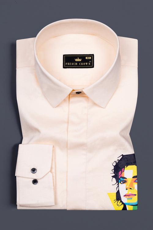 Almond Cream Michael Jackson Printed Subtle Sheen Super Soft Premium Cotton Designer Shirt