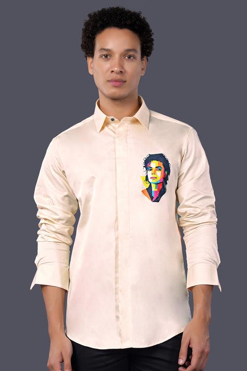 Almond Cream Michael Jackson Printed Subtle Sheen Super Soft Premium Cotton Designer Shirt