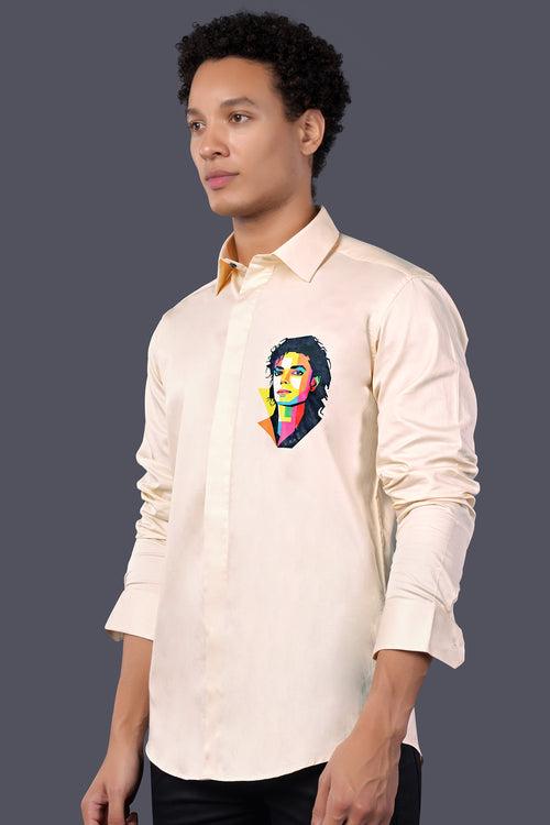 Almond Cream Michael Jackson Printed Subtle Sheen Super Soft Premium Cotton Designer Shirt