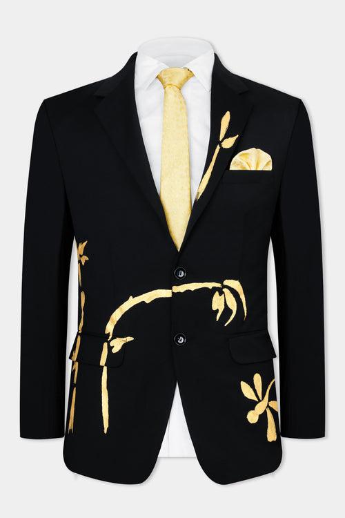 Jade Black Hand Painted Premium Wool Rich Designer Blazer