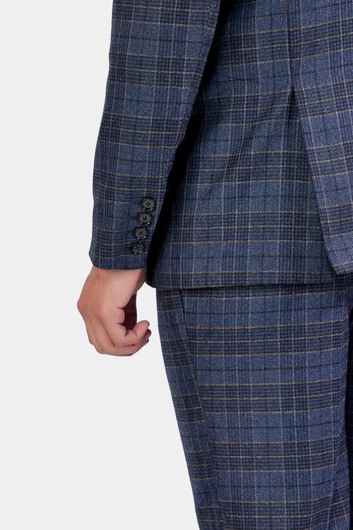 Aegean Blue and Ebony Clay Blue Plaid Tweed Double Breasted Blazer