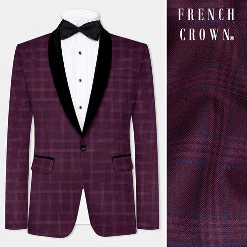 Eclipse Wine Plaid Tuxedo Blazer