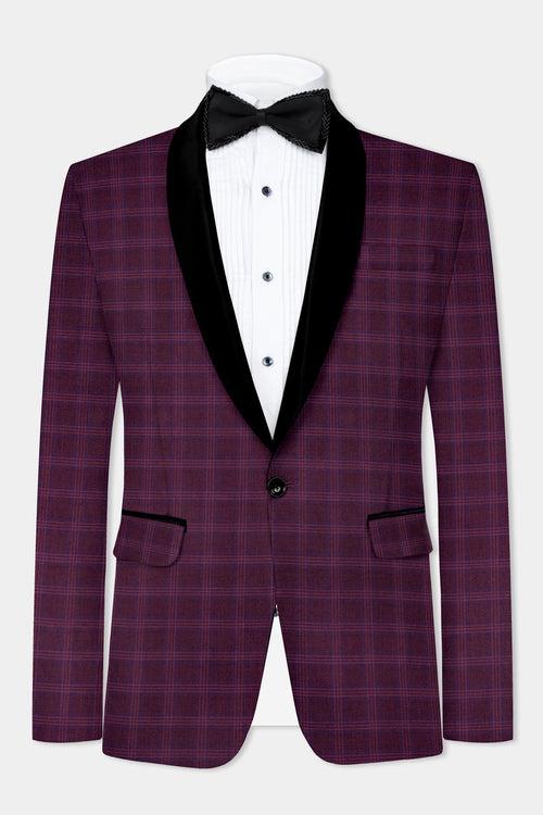 Eclipse Wine Plaid Tuxedo Blazer