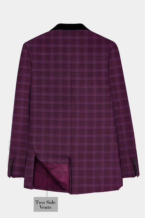 Eclipse Wine Plaid Tuxedo Blazer