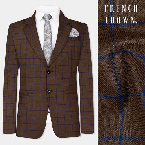 Bistre Brown with Catalina Blue Windowpane Tweed Blazer