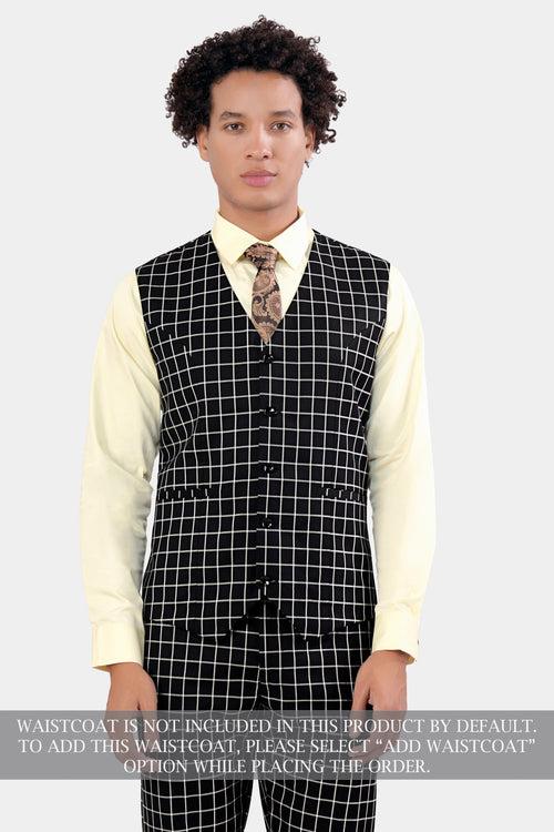 Jade Black and White Checkered Wool Rich Double Breasted Suit