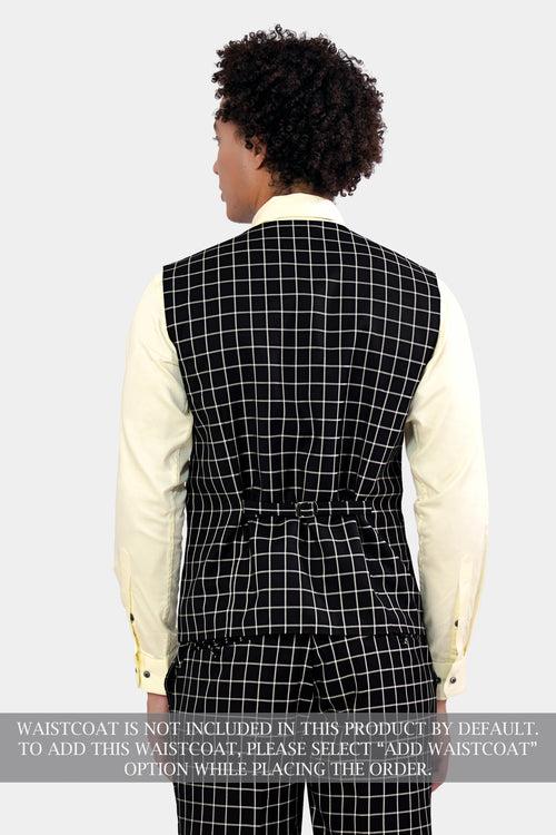 Jade Black and White Checkered Wool Rich Double Breasted Suit