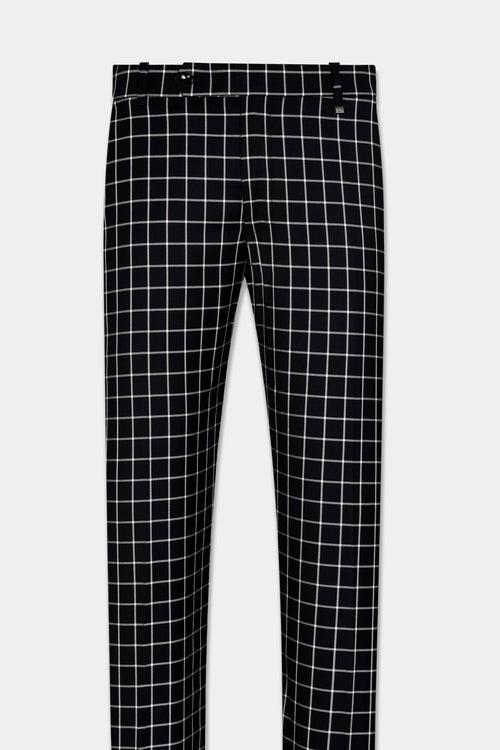 Jade Black and White Checkered Wool Rich Double Breasted Suit