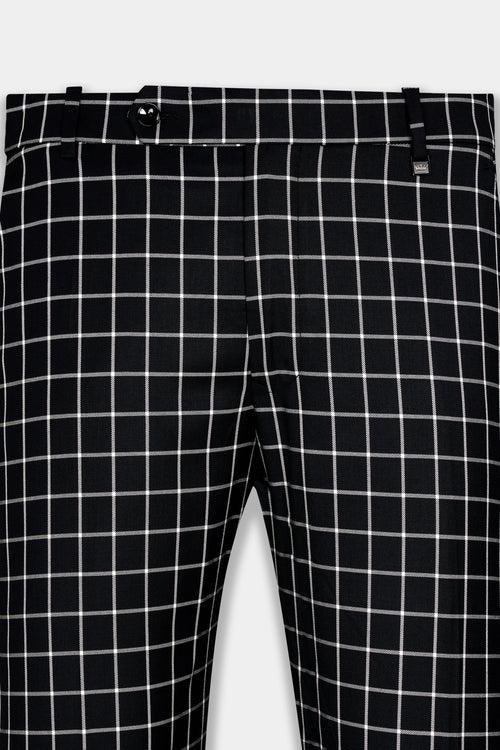 Jade Black and White Checkered Wool Rich Double Breasted Suit