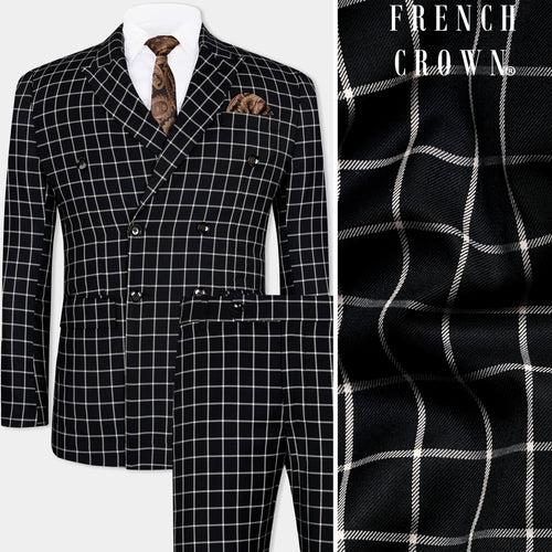 Jade Black and White Checkered Wool Rich Double Breasted Suit