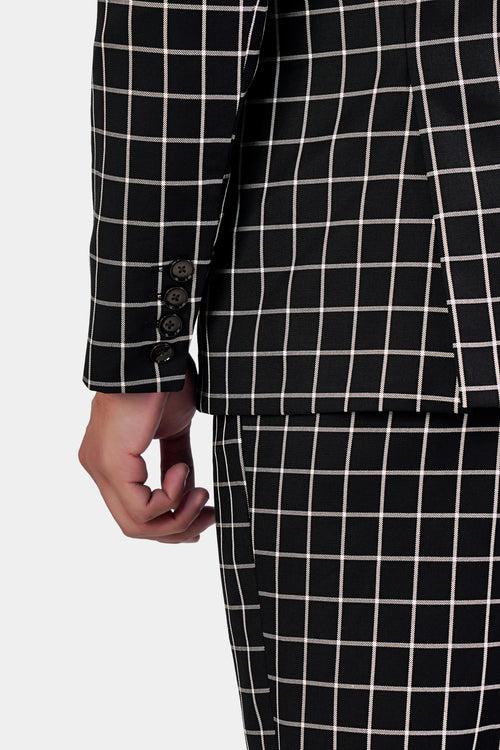 Jade Black and White Checkered Wool Rich Double Breasted Suit