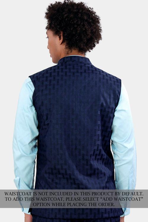 Haiti Blue Wool Rich Cross Placket Bandhgala Suit