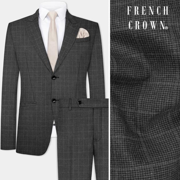 Iridium Gray Plaid Wool Blend Single Breasted Suit