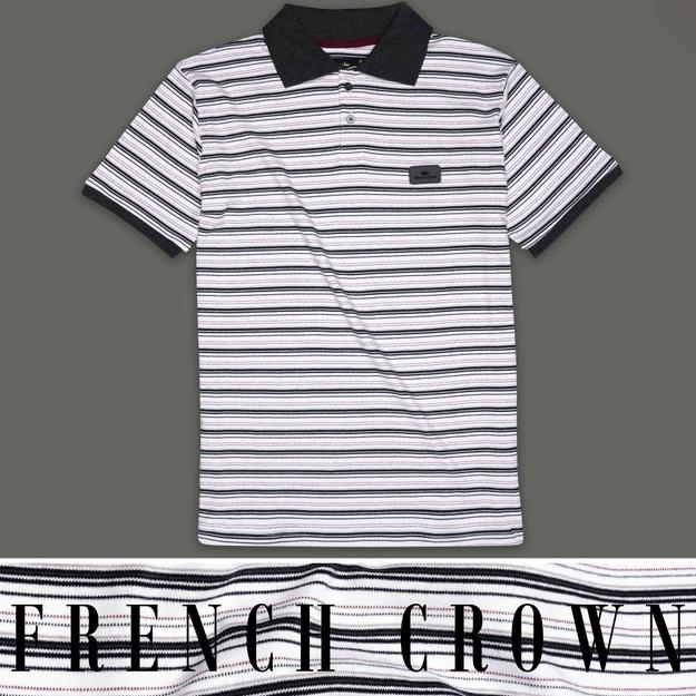 Bright White with Jade Black Multicolour Striped Super Soft Organic Mercerised Pique Polo