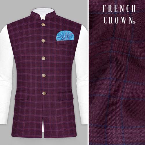 Eclipse Wine Plaid Nehru Jacket