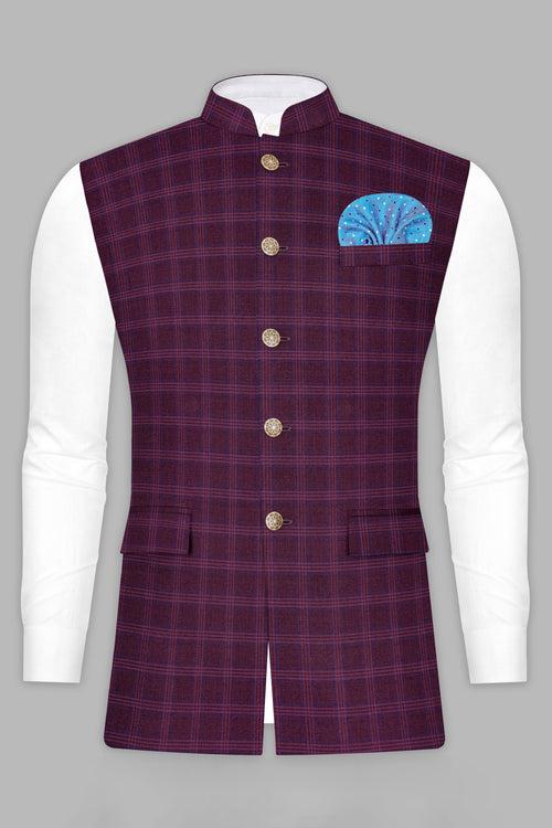 Eclipse Wine Plaid Nehru Jacket