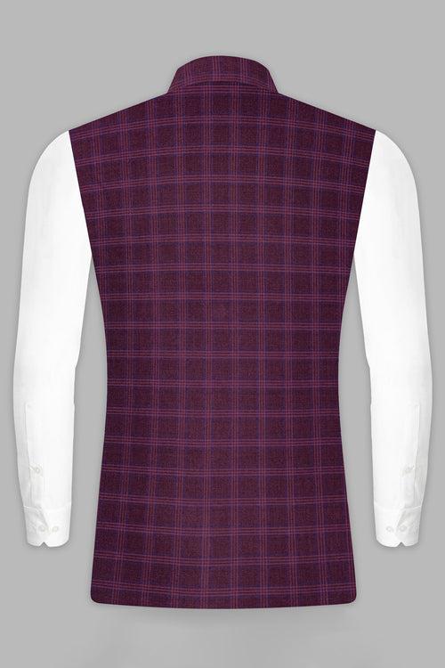 Eclipse Wine Plaid Nehru Jacket