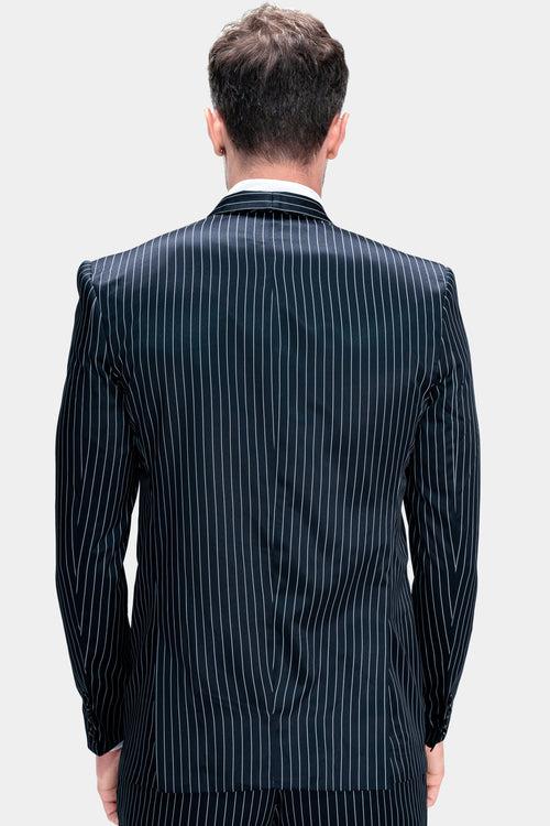 Gunmetal Blue with White Striped Wool Rich Designer Blazer