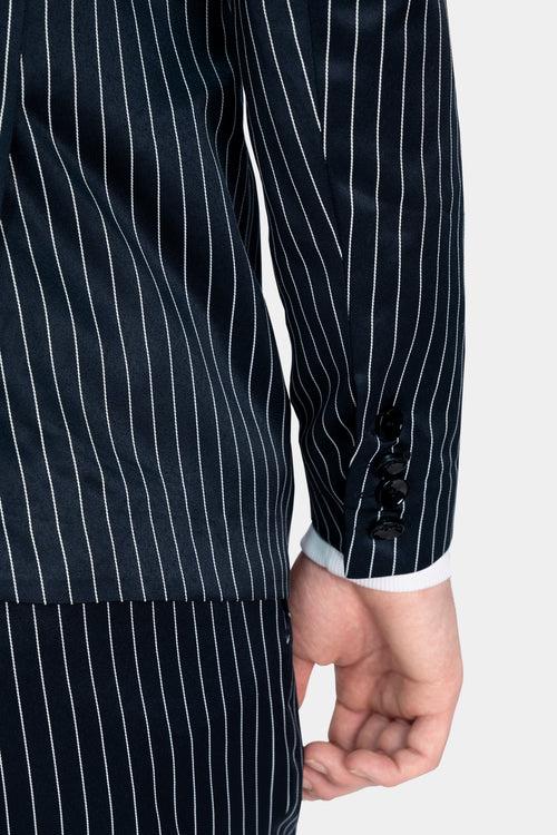 Gunmetal Blue with White Striped Wool Rich Designer Blazer