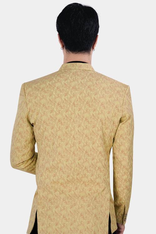 Straw Beige and Desert Brown Textured Cross Placket Bandhgala Designer Blazer