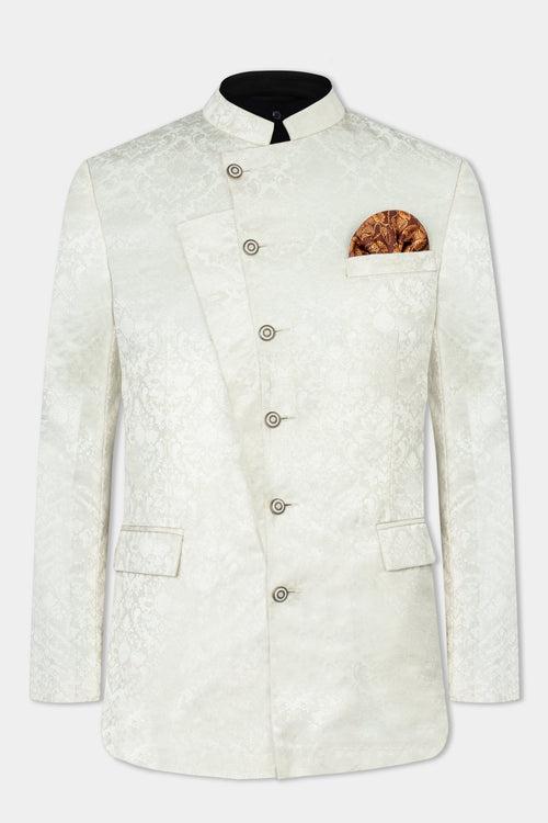 Periglacial White Textured Cross Placket Bandhgala Designer Blazer