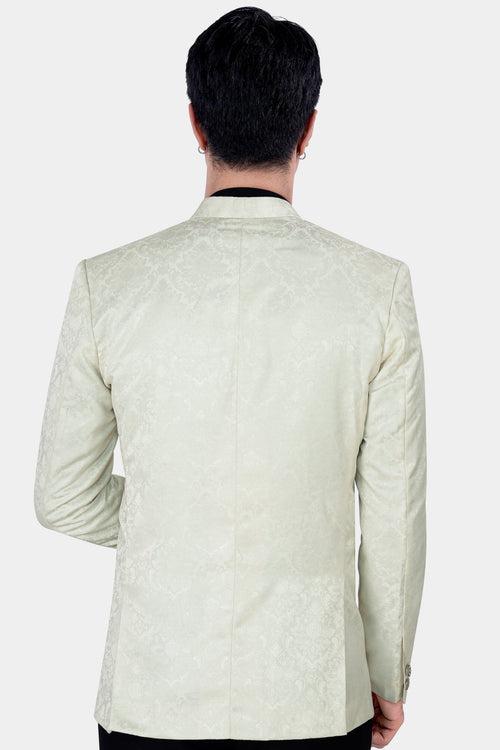 Periglacial White Textured Cross Placket Bandhgala Designer Blazer
