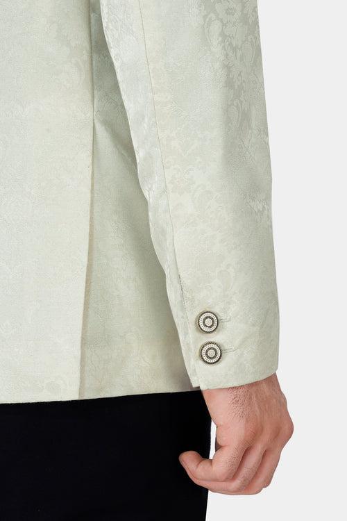 Periglacial White Textured Cross Placket Bandhgala Designer Blazer