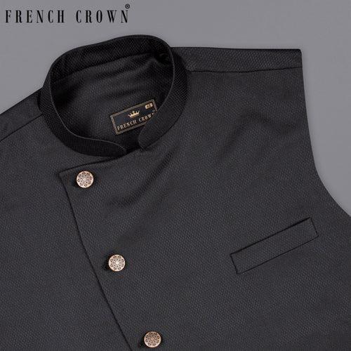 Jade Black Diamond Cross Placket Nehru Jacket