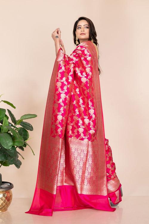 Gorgeous Pink Katan Silk Jangla Banarasi Saree