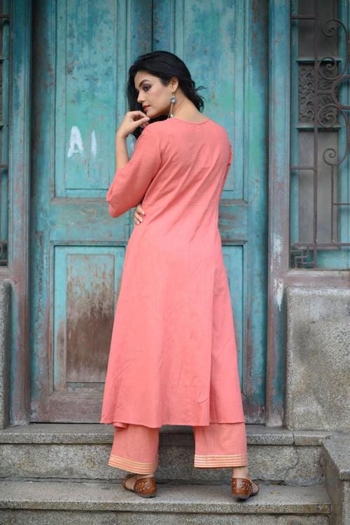 Rose Pink Slub Set with Yolk (with Palazzo)