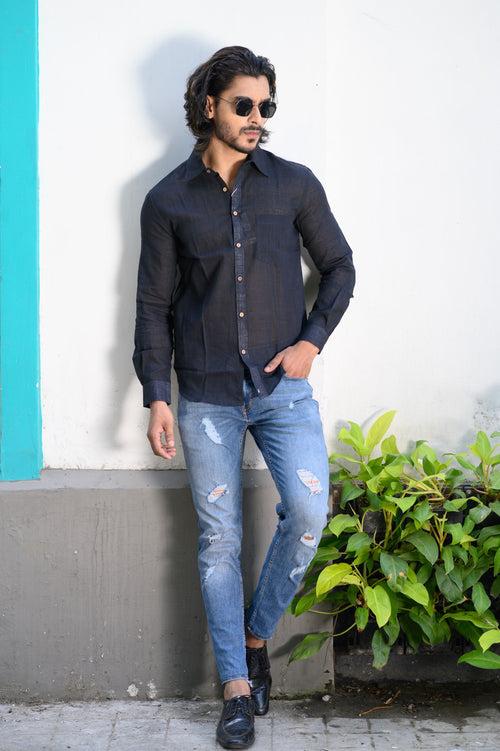 Black Cotton Men's Shirt