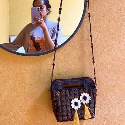 'Dancing Danglers' Coconut Shell Mini Handbag