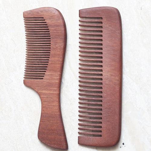 Dark Wooden Combs (Wide & fine Tooth), Set of 2