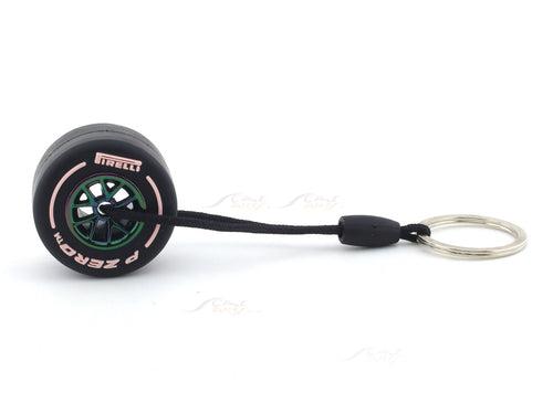 Formula One F1 Tire P-Zero Pirelli with rim light pink keyring / keychain